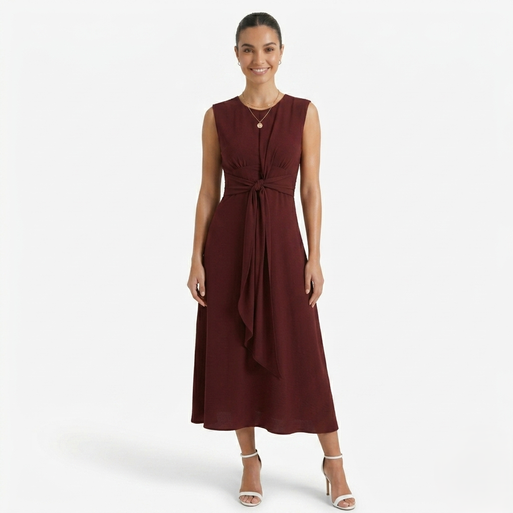 Oldevaine | Women's Sleeveless Tie Waist Midi Dress
