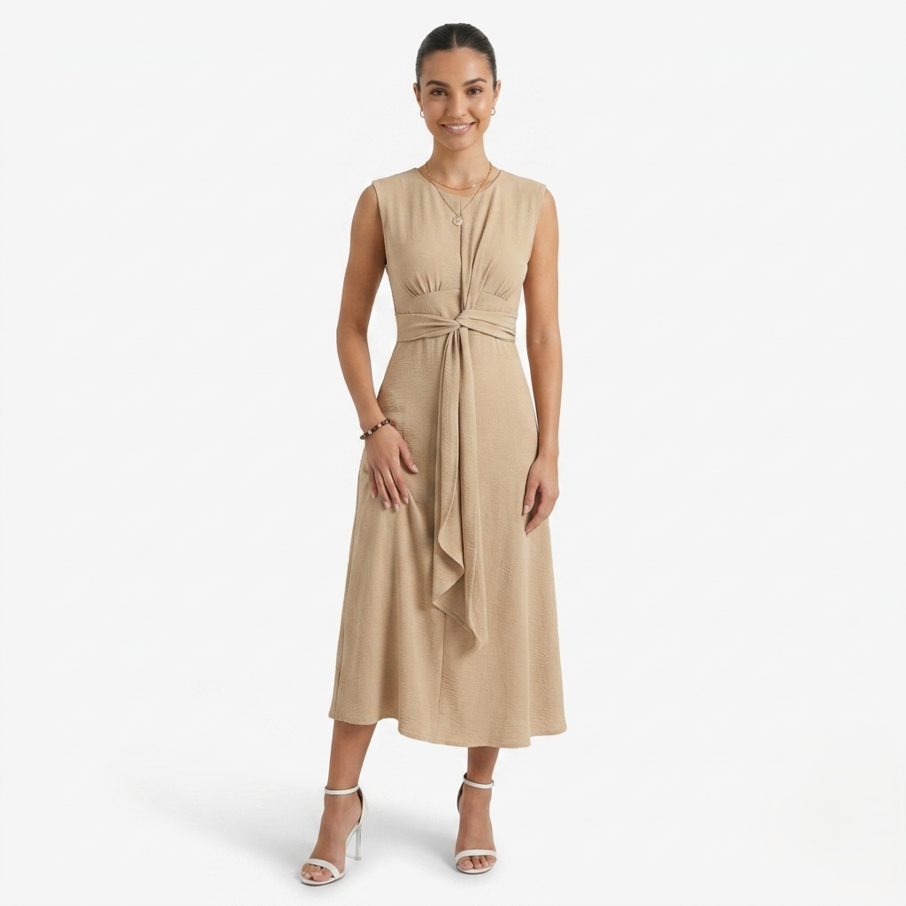 Oldevaine | Women's Sleeveless Tie Waist Midi Dress