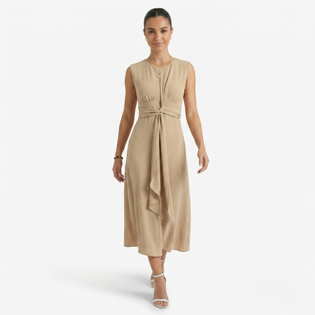 Oldevaine | Women's Sleeveless Tie Waist Midi Dress