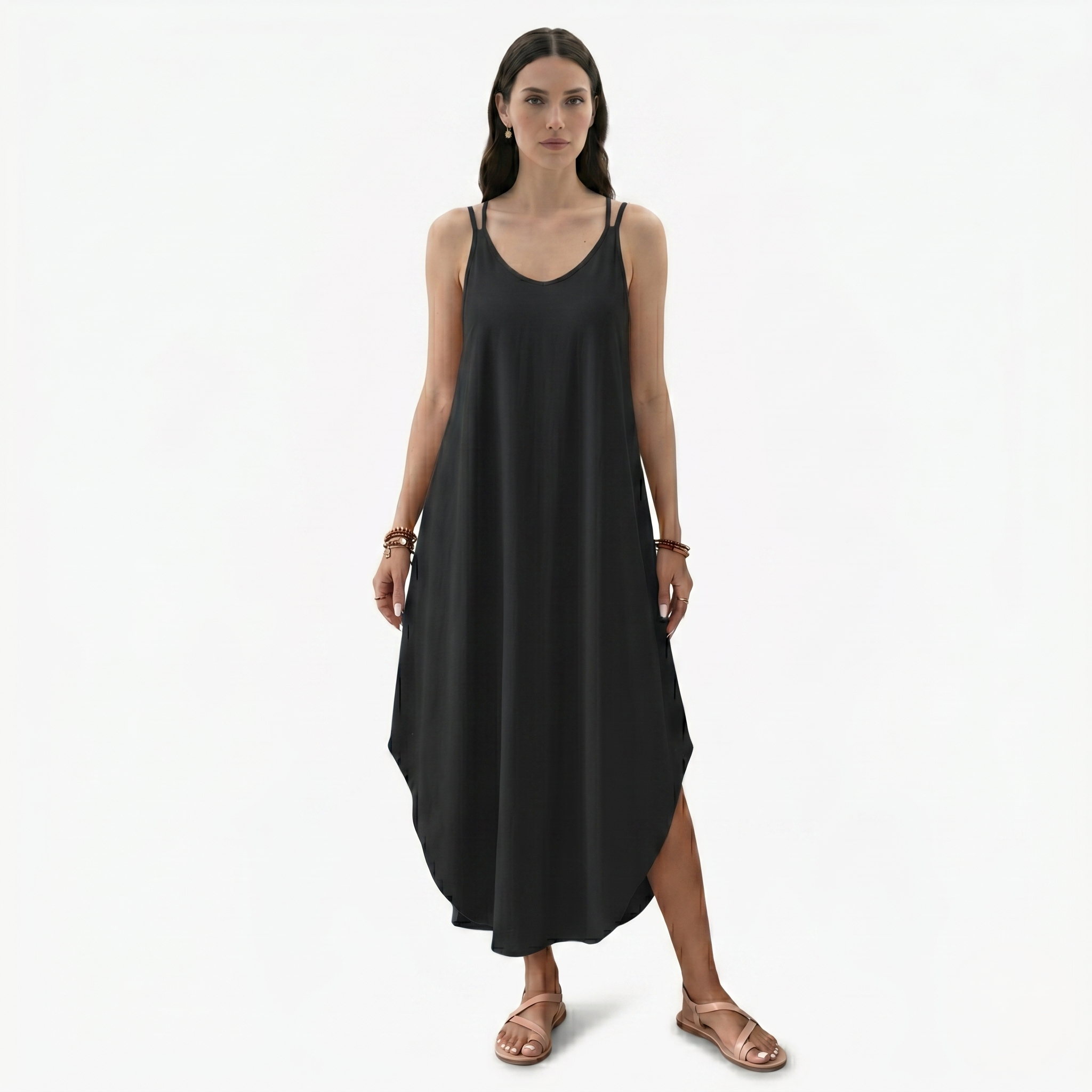 Oldevaine | Women’s Sleeveless V-Neck Cami Maxi Dress Adjustable Straps