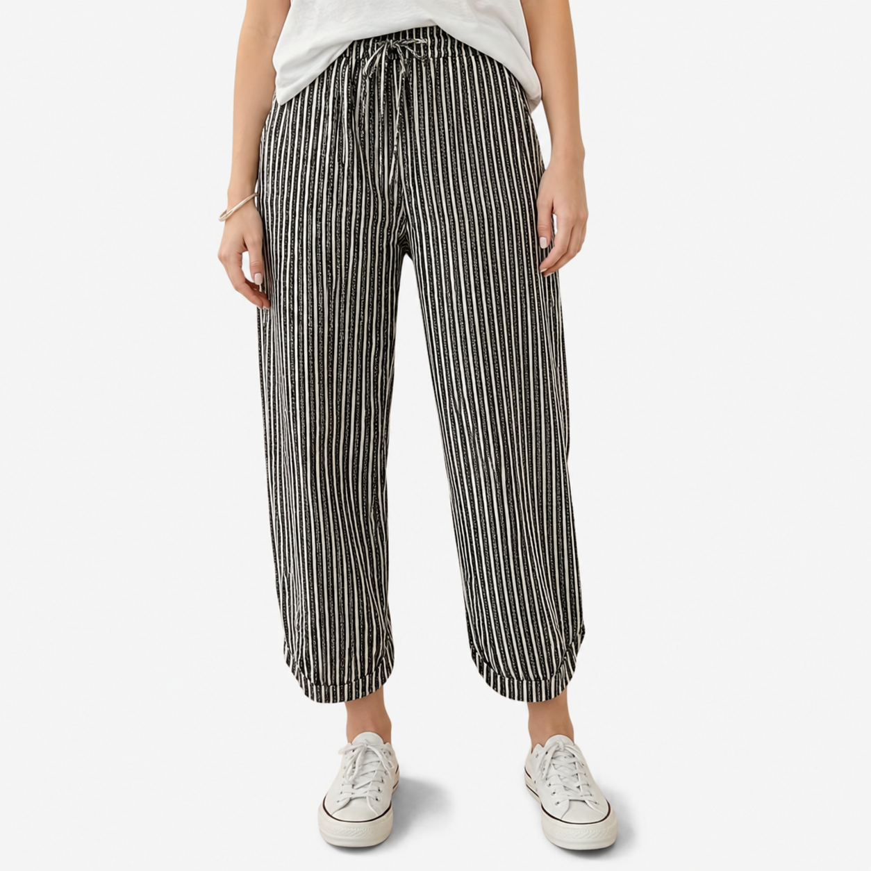 Oldevaine | Women's Striped Elastic Waist Tapered Trousers