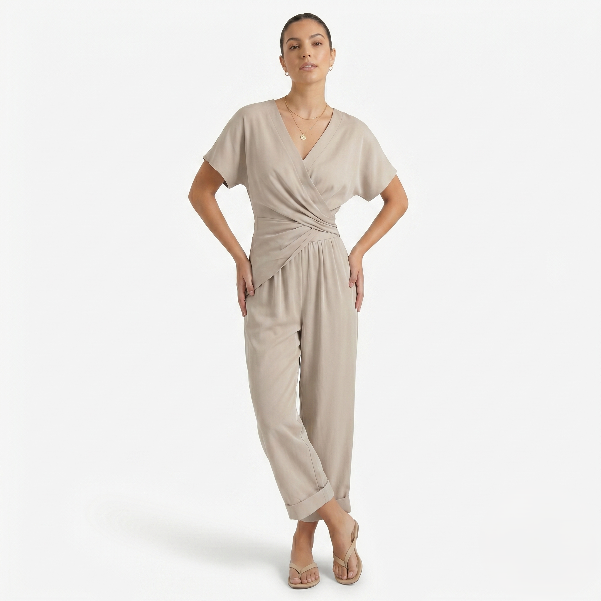 Oldevaine | Two Piece Asymmetrical V-Neck Top and Pants Set