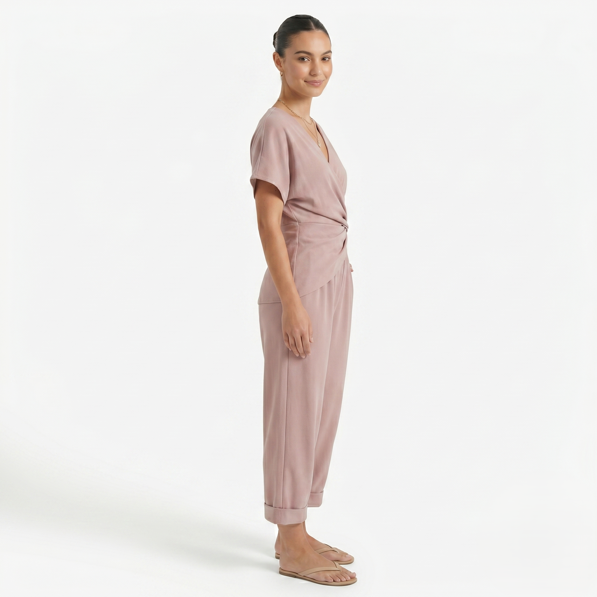 Oldevaine | Two Piece Asymmetrical V-Neck Top and Pants Set