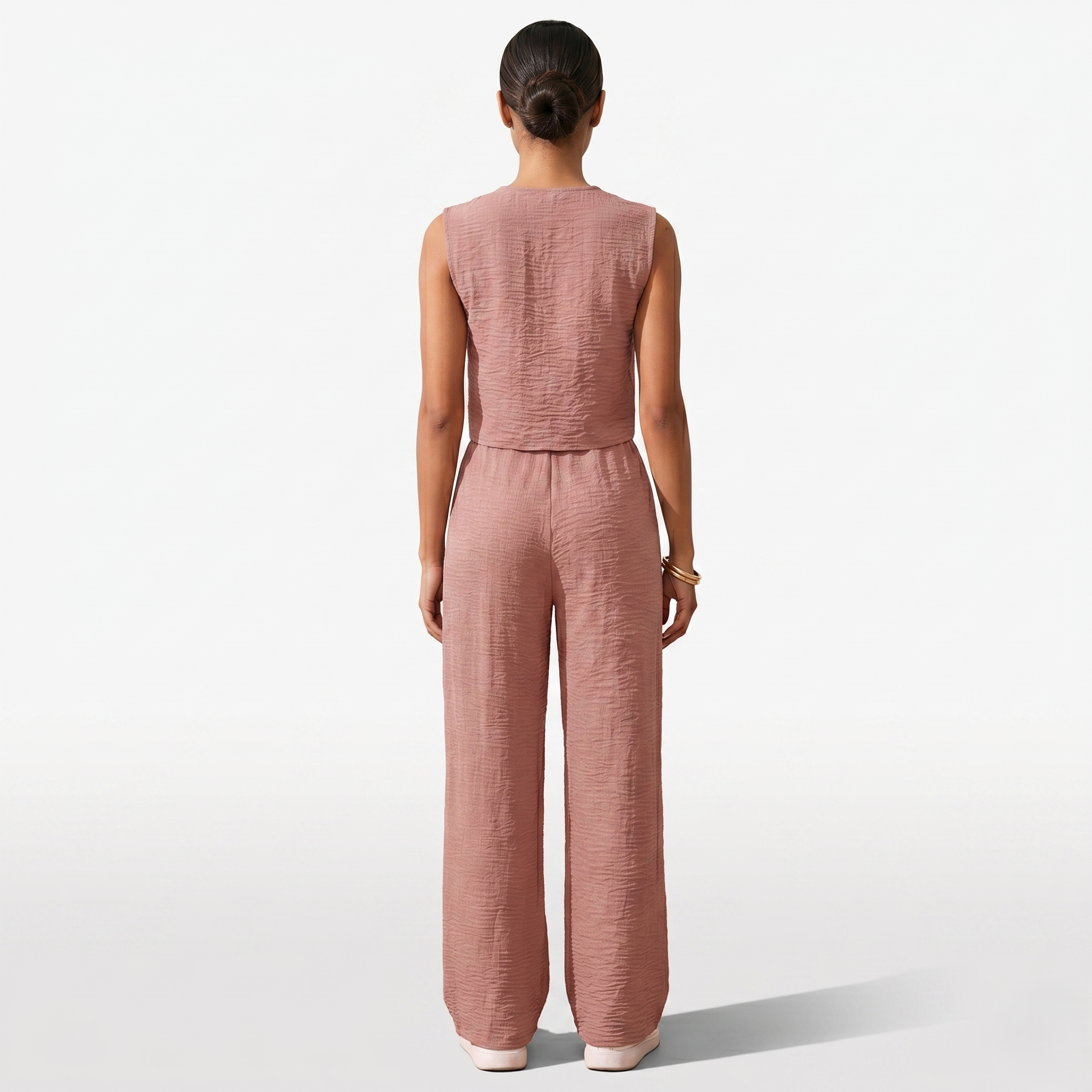 Oldevaine | Women's Two Piece Co Ord Set Wide Leg Trousers Button Front Top