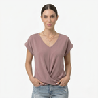 Oldevaine | Women's V Neck Short Sleeve Wrap Front Blouse Top