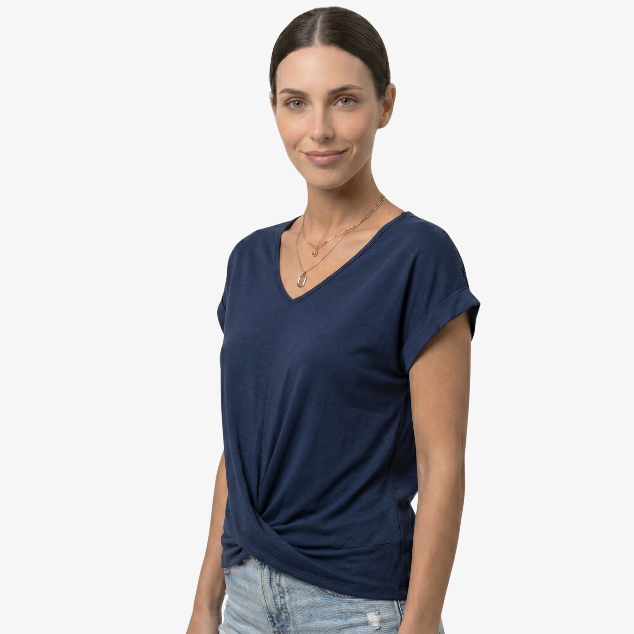 Oldevaine | Women's V Neck Short Sleeve Wrap Front Blouse Top