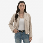 Oldevaine | Women's Zip Up Utility Jacket Stand Collar