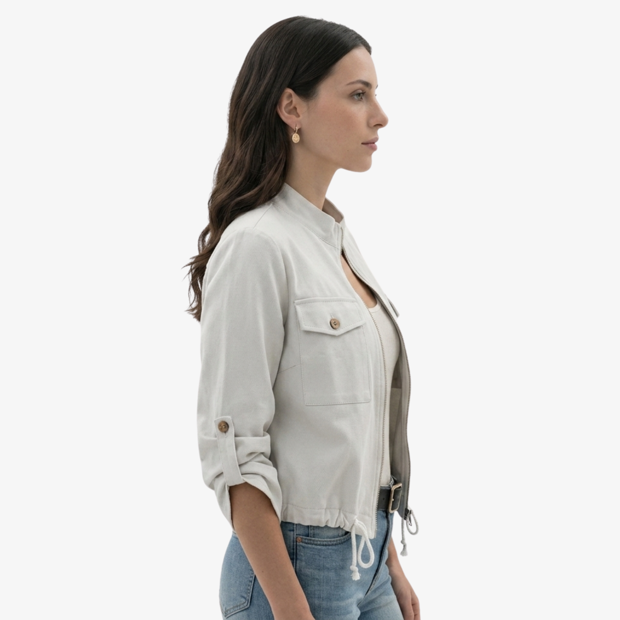 Oldevaine | Women's Zip Up Utility Jacket Stand Collar