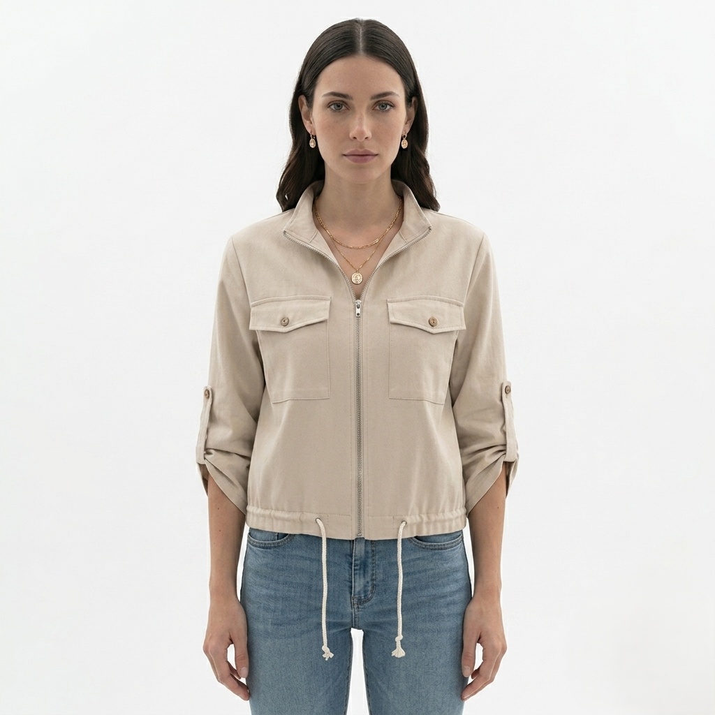 Oldevaine | Women's Zip Up Utility Jacket Stand Collar
