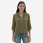 Oldevaine | Women's Zip Up Utility Jacket Stand Collar