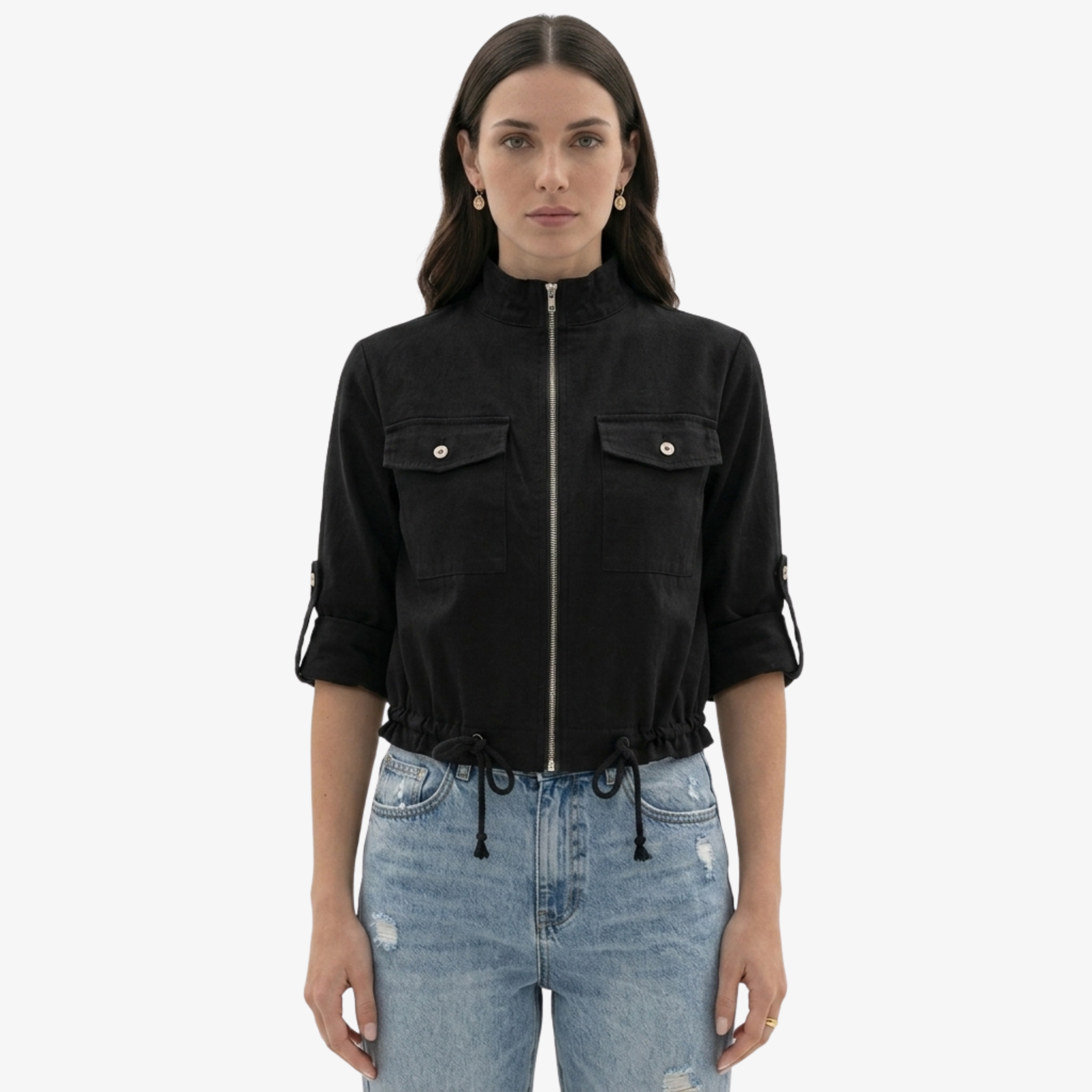 Oldevaine | Women's Zip Up Utility Jacket Stand Collar