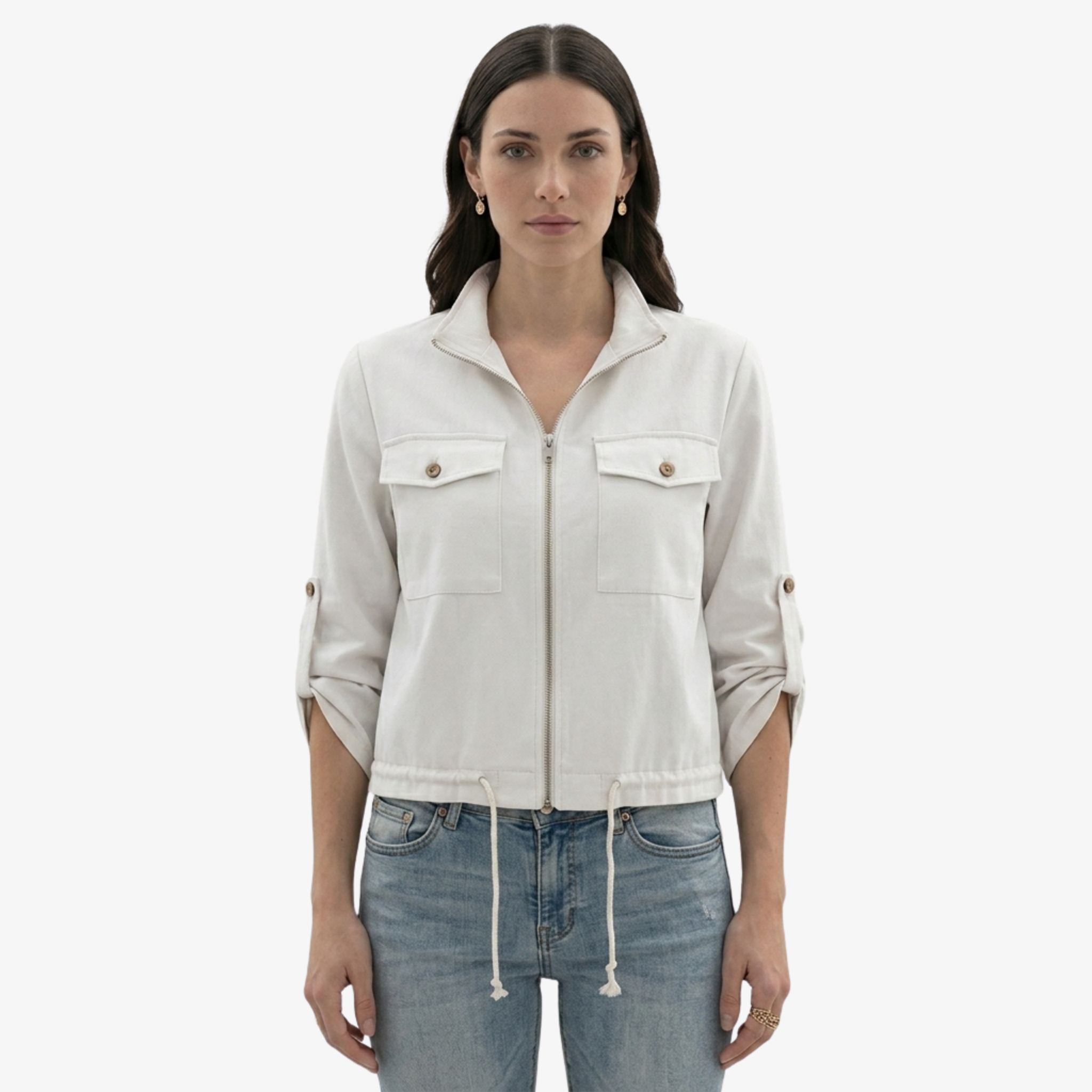 Oldevaine | Women's Zip Up Utility Jacket Stand Collar