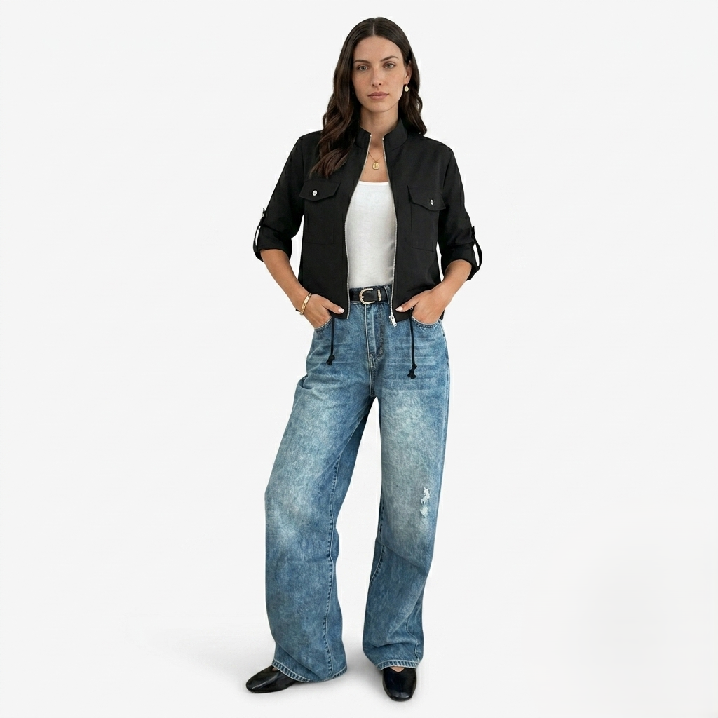 Oldevaine | Women's Zip Up Utility Jacket Stand Collar