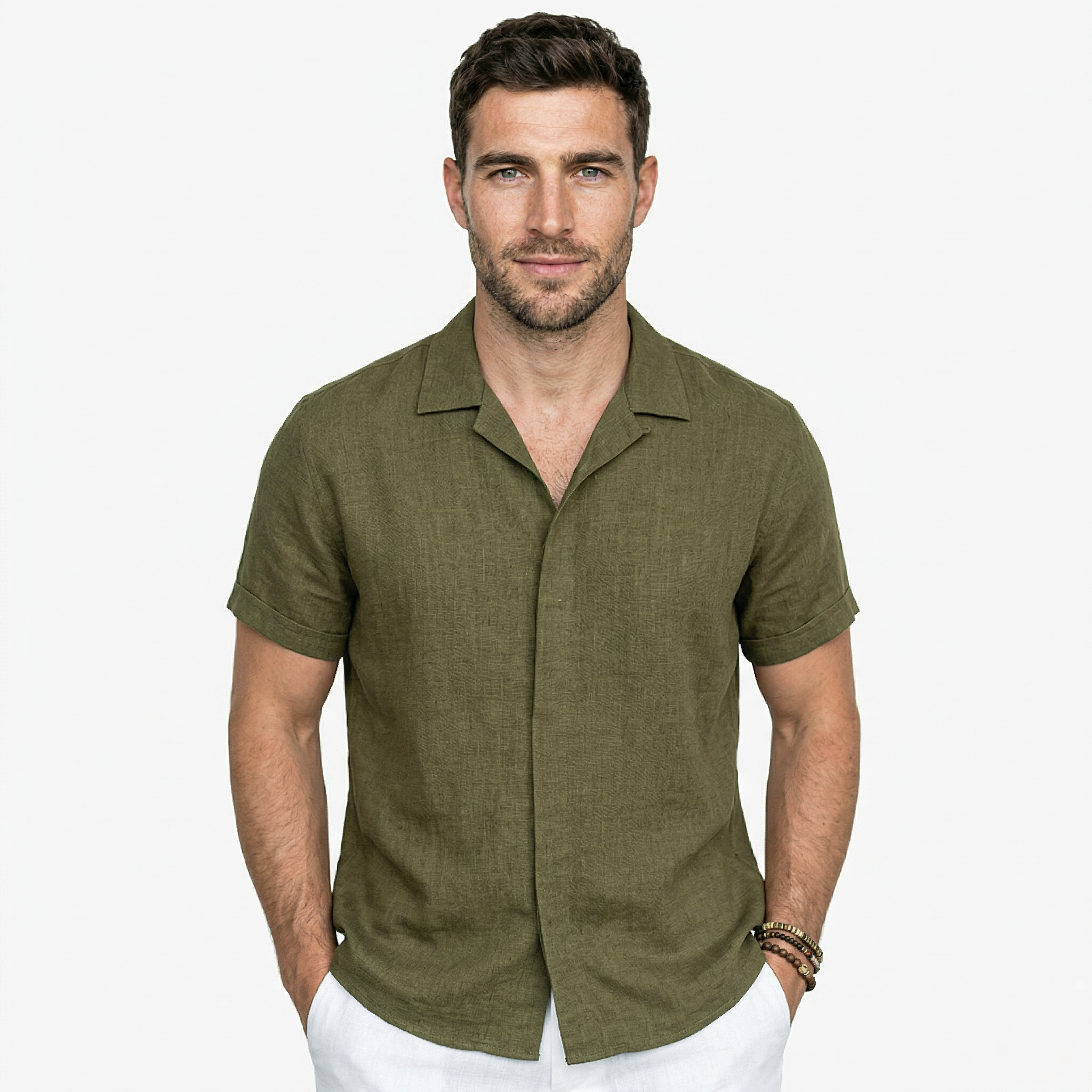 Oldevaine | Men’s Short Sleeve Button-Up Shirt Casual Turn-Down Collar