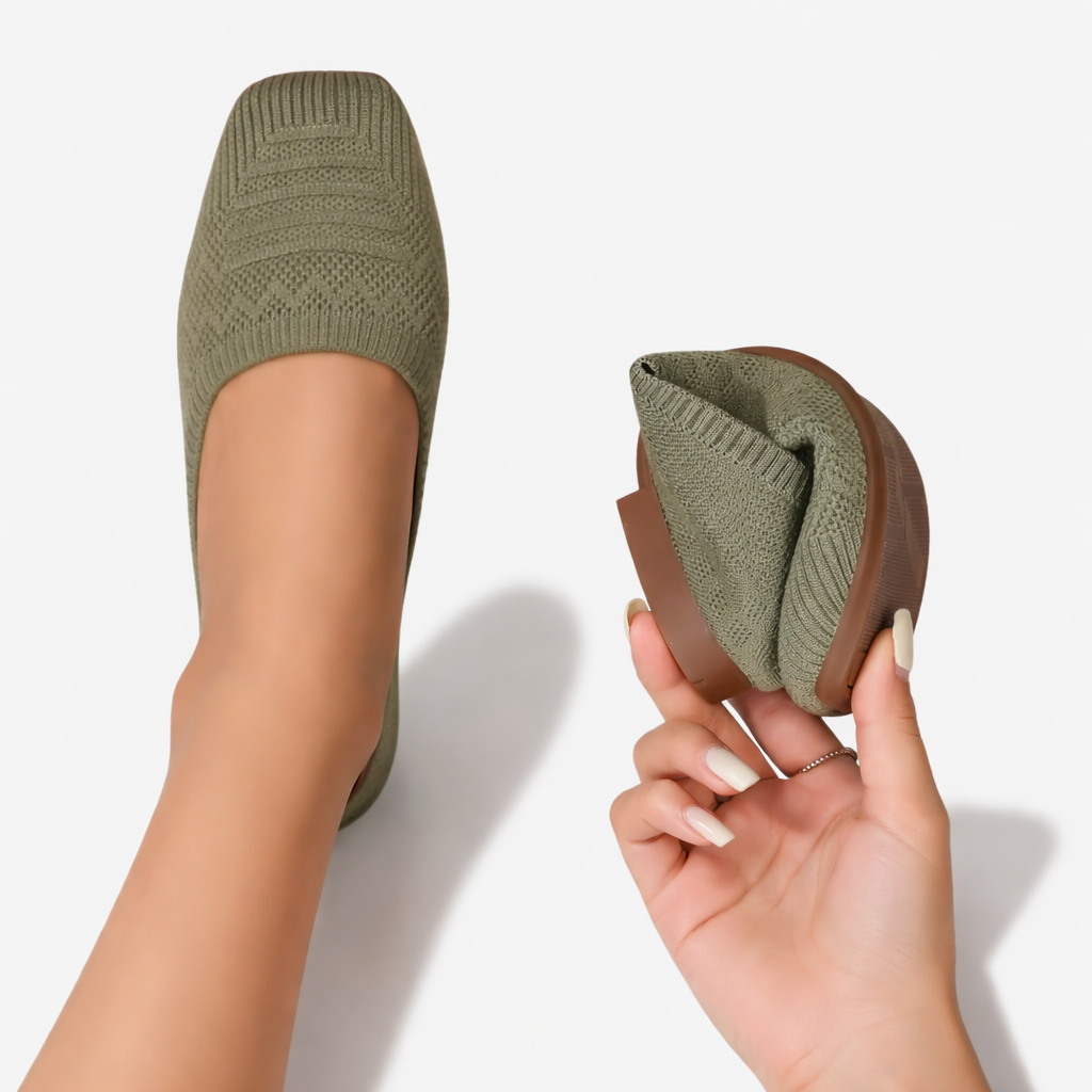 Oldevaine | Women’s Knit Slip-On Square Toe Casual Flat Shoes