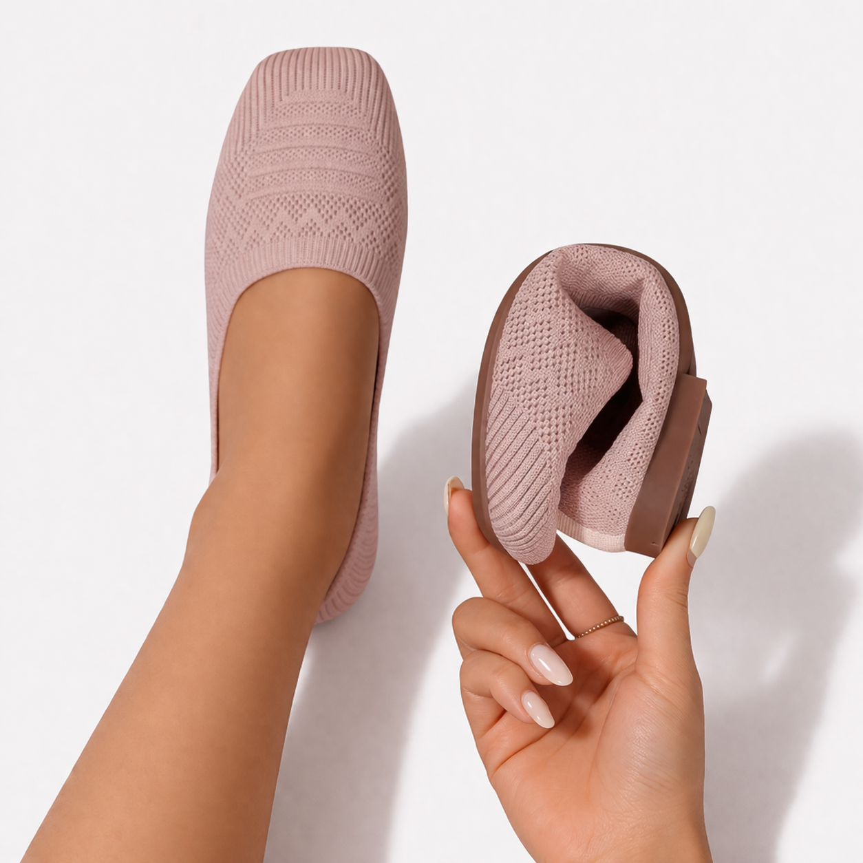 Oldevaine | Women’s Knit Slip-On Square Toe Casual Flat Shoes