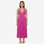 Oldevaine | Pleated Midi Dress V Neck Sleeveless Cut Out Waist
