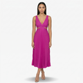Oldevaine | Pleated Midi Dress V Neck Sleeveless Cut Out Waist