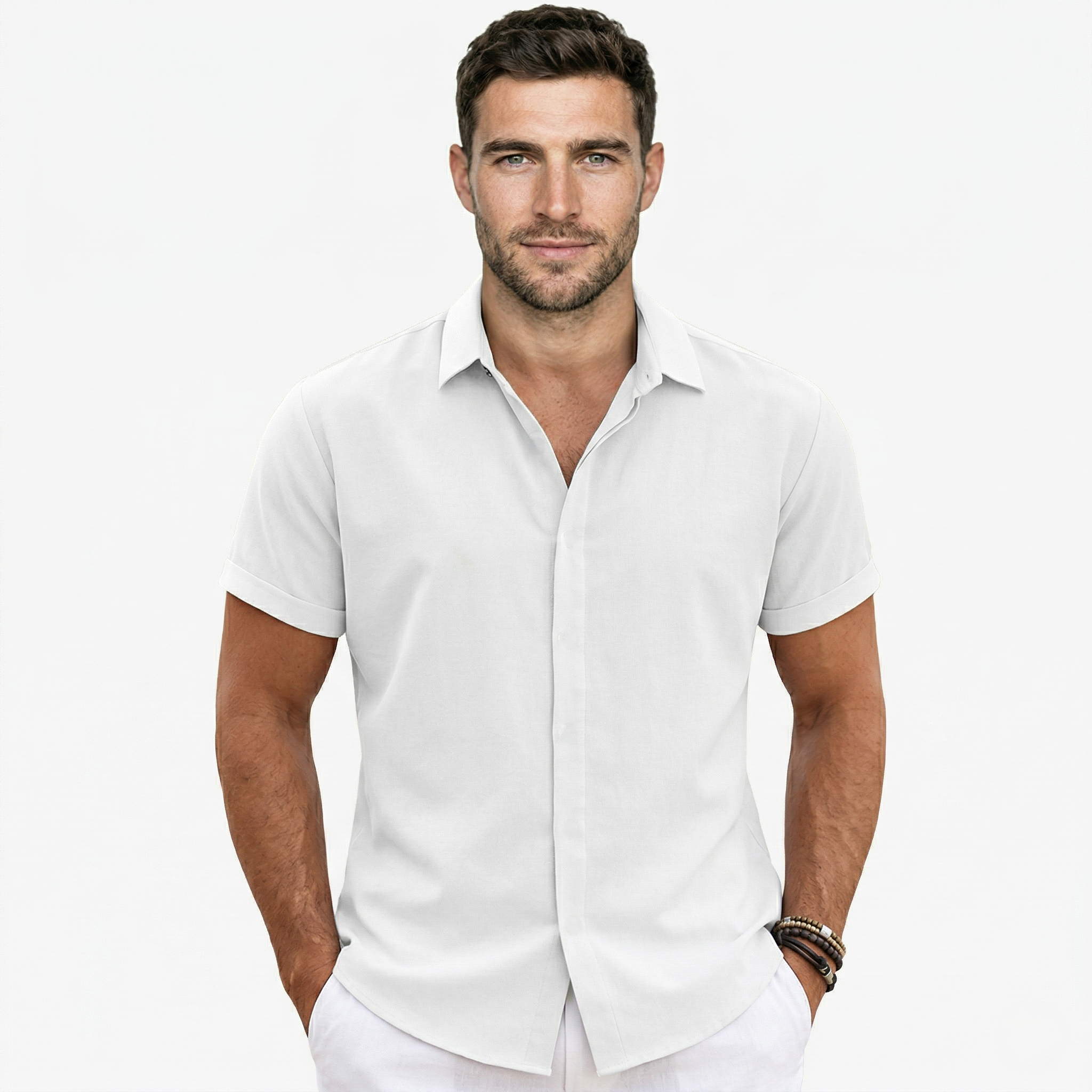 Oldevaine | Men’s Short Sleeve Button-Up Shirt Casual Turn-Down Collar