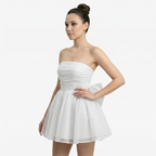 Oldevaine | Women’s Strapless Glitter Mini Dress Ruched Bow Back Detail