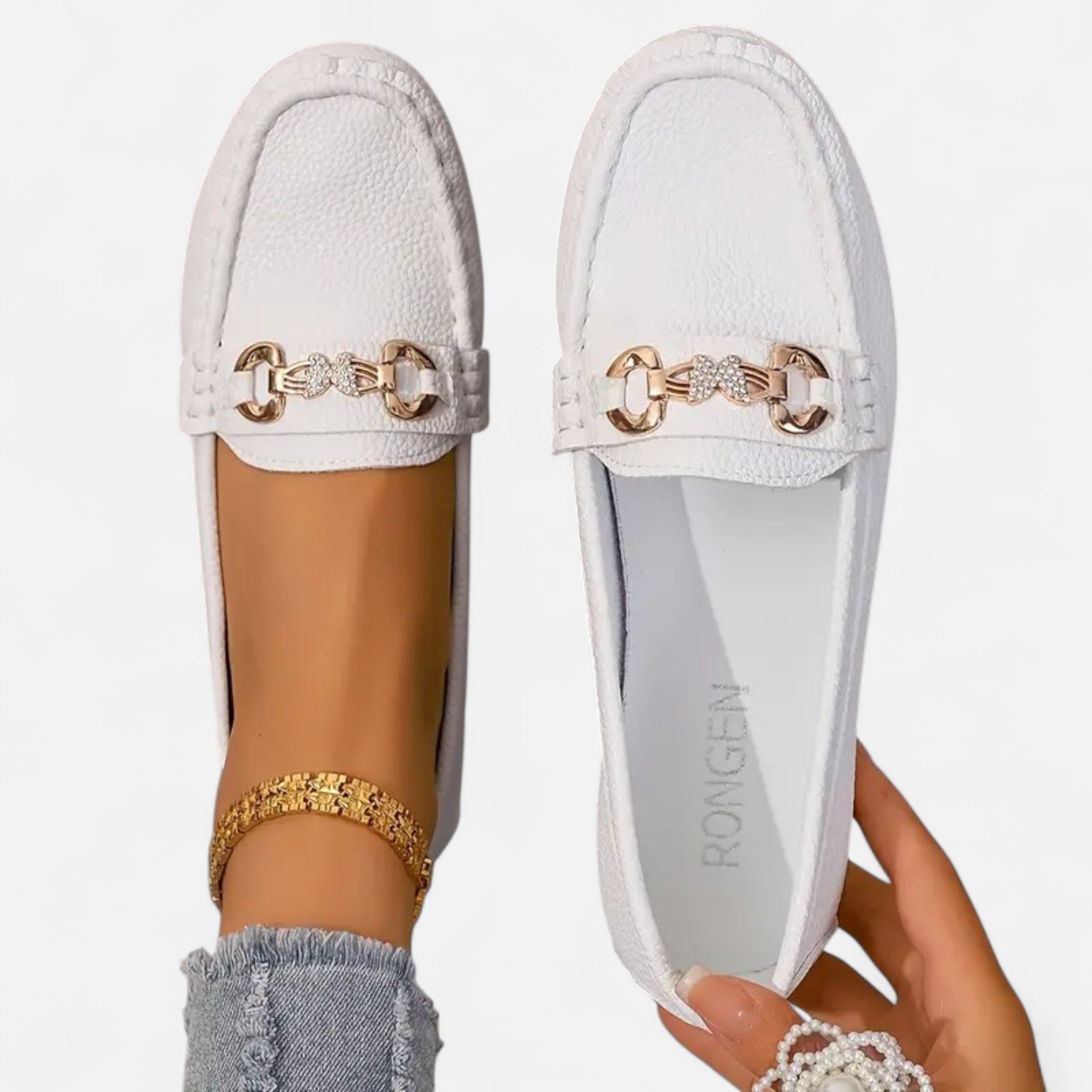 Oldevaine | Women’s Strap Loafers with Rhinestones – Subtle Shine