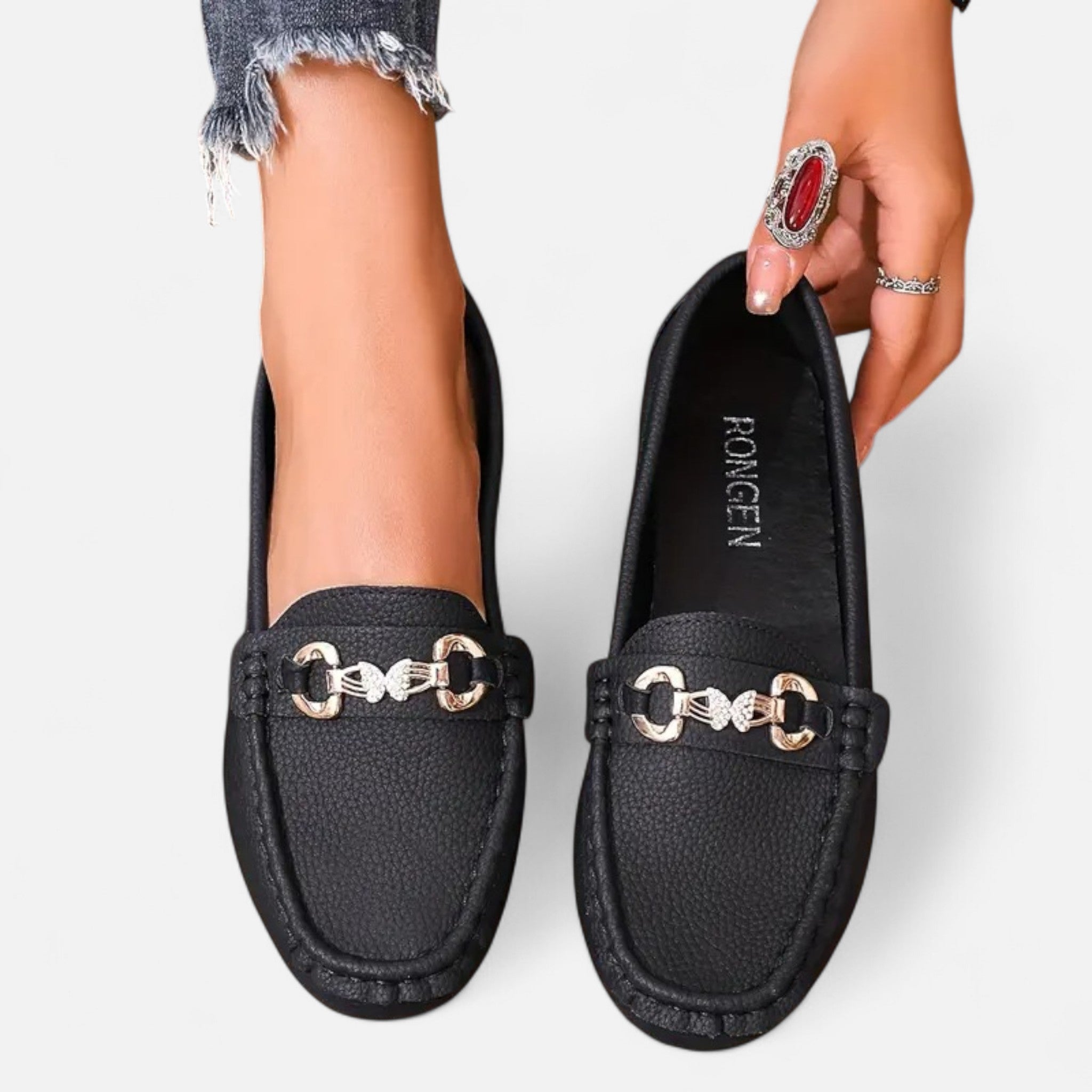 Oldevaine | Women’s Strap Loafers with Rhinestones – Subtle Shine