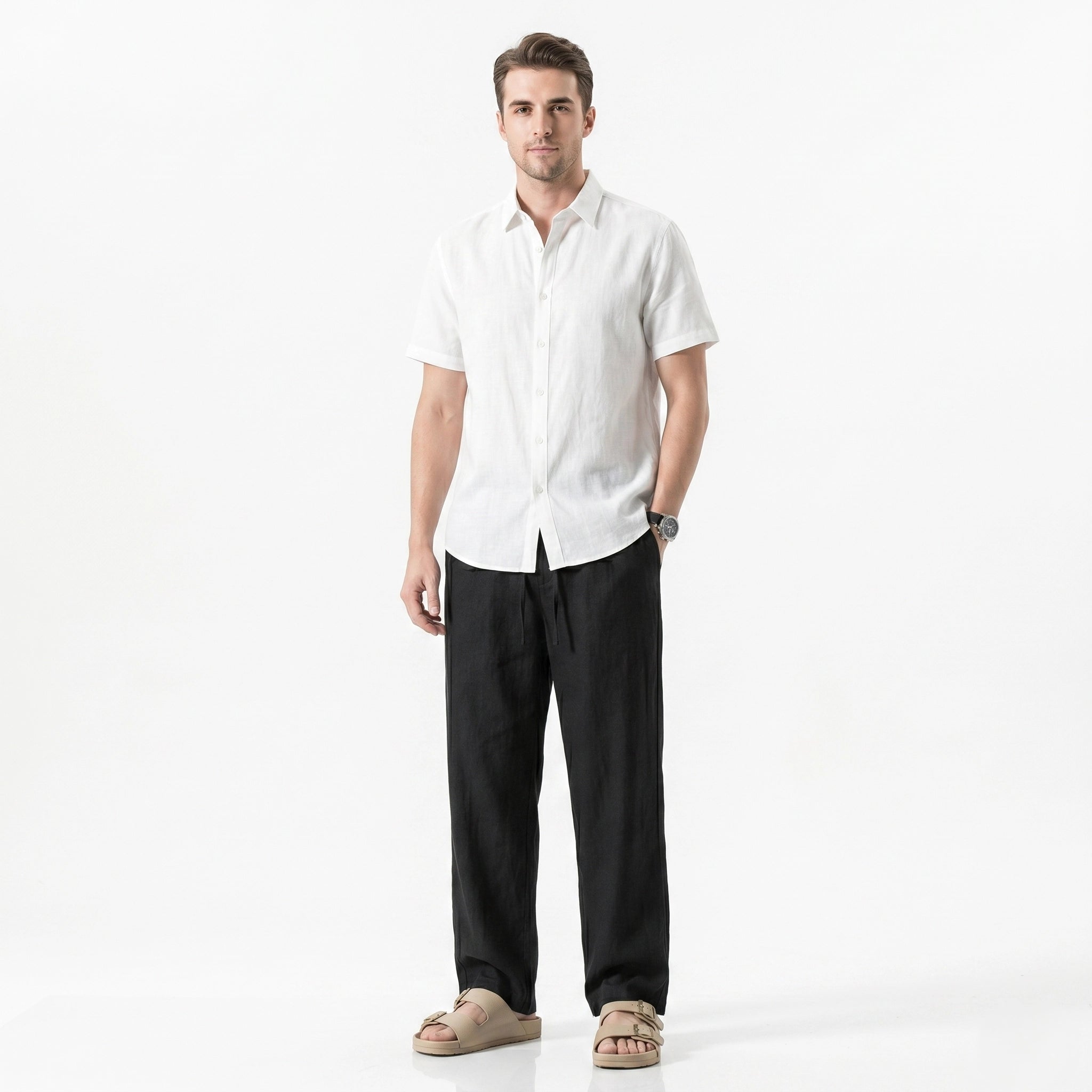 Oldevaine | Men's Linen Straight Leg Casual Trousers - optimize