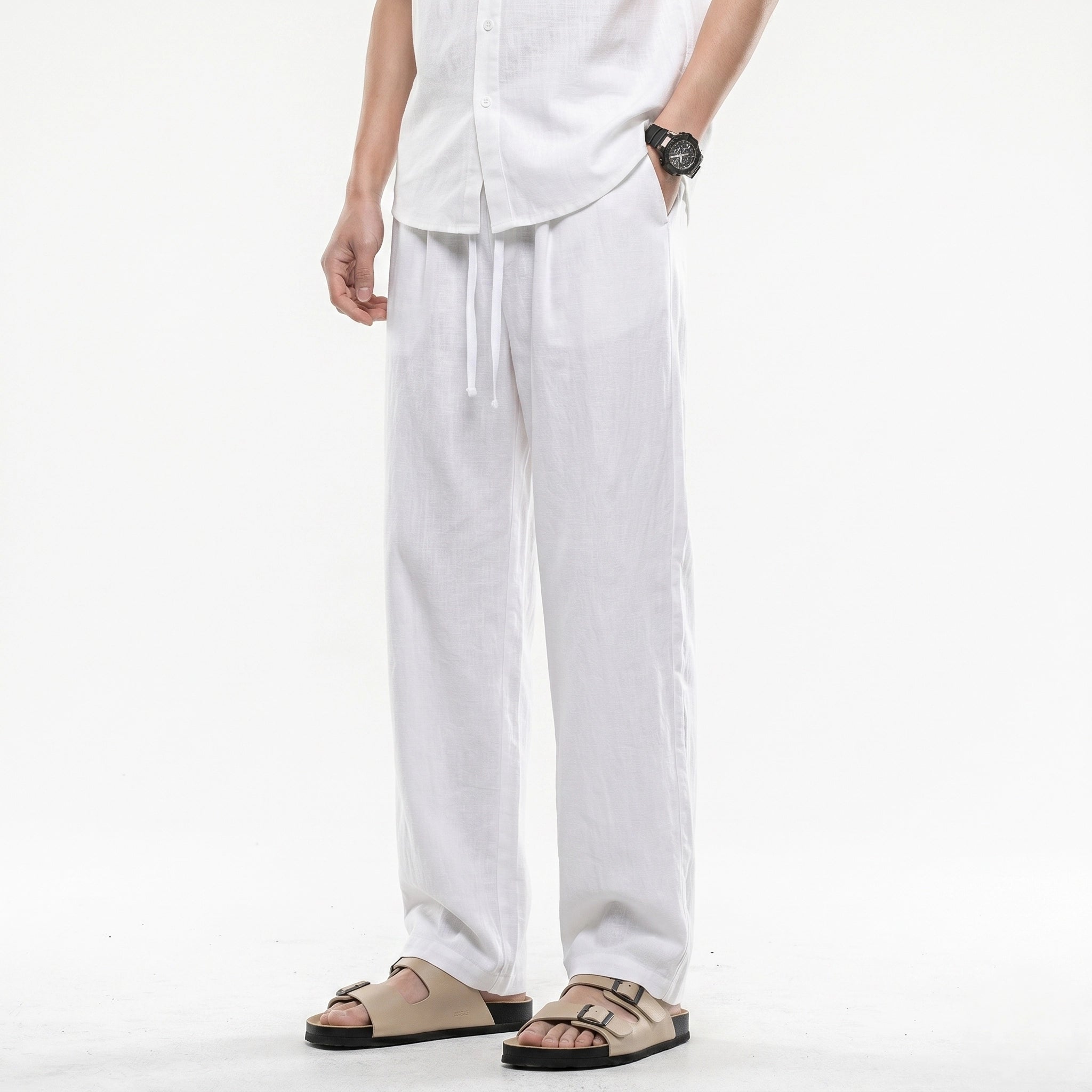 Oldevaine | Men's Linen Straight Leg Casual Trousers - optimize