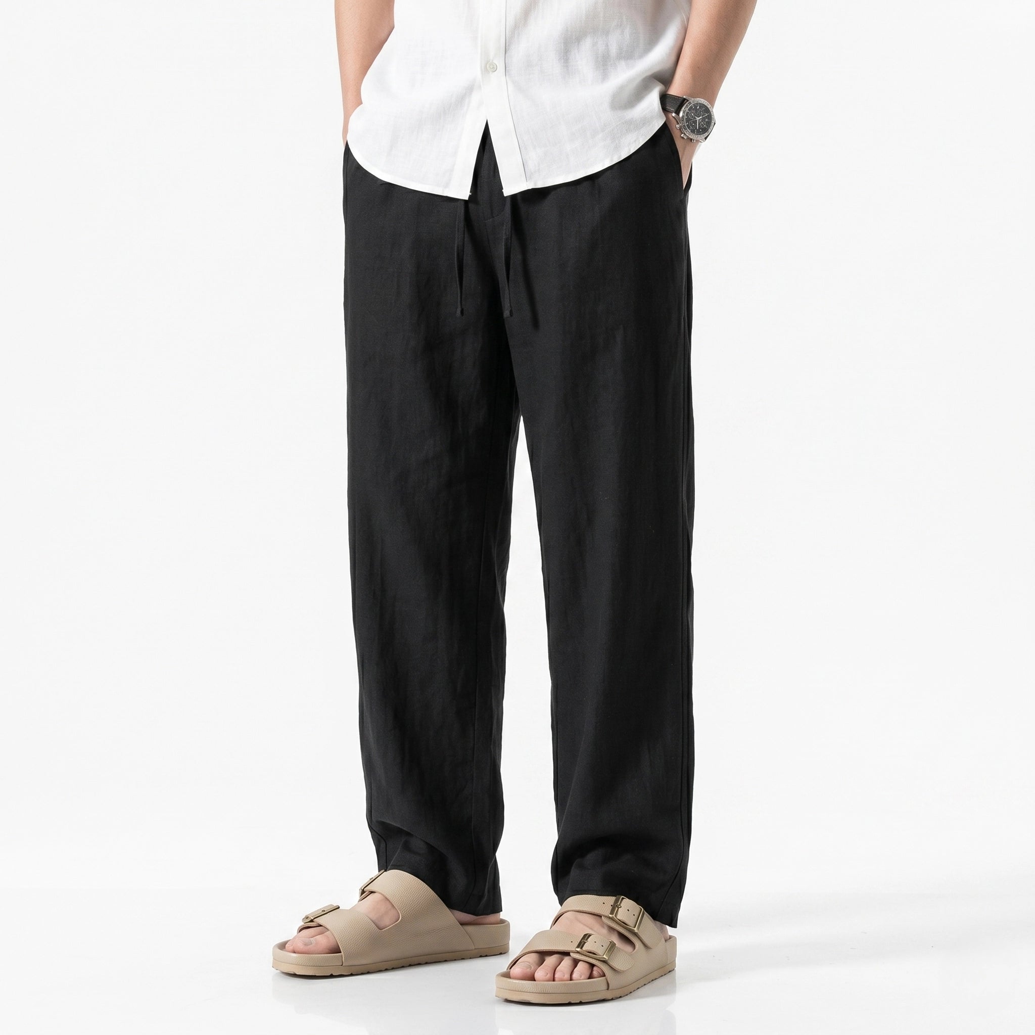 Oldevaine | Men's Linen Straight Leg Casual Trousers - optimize