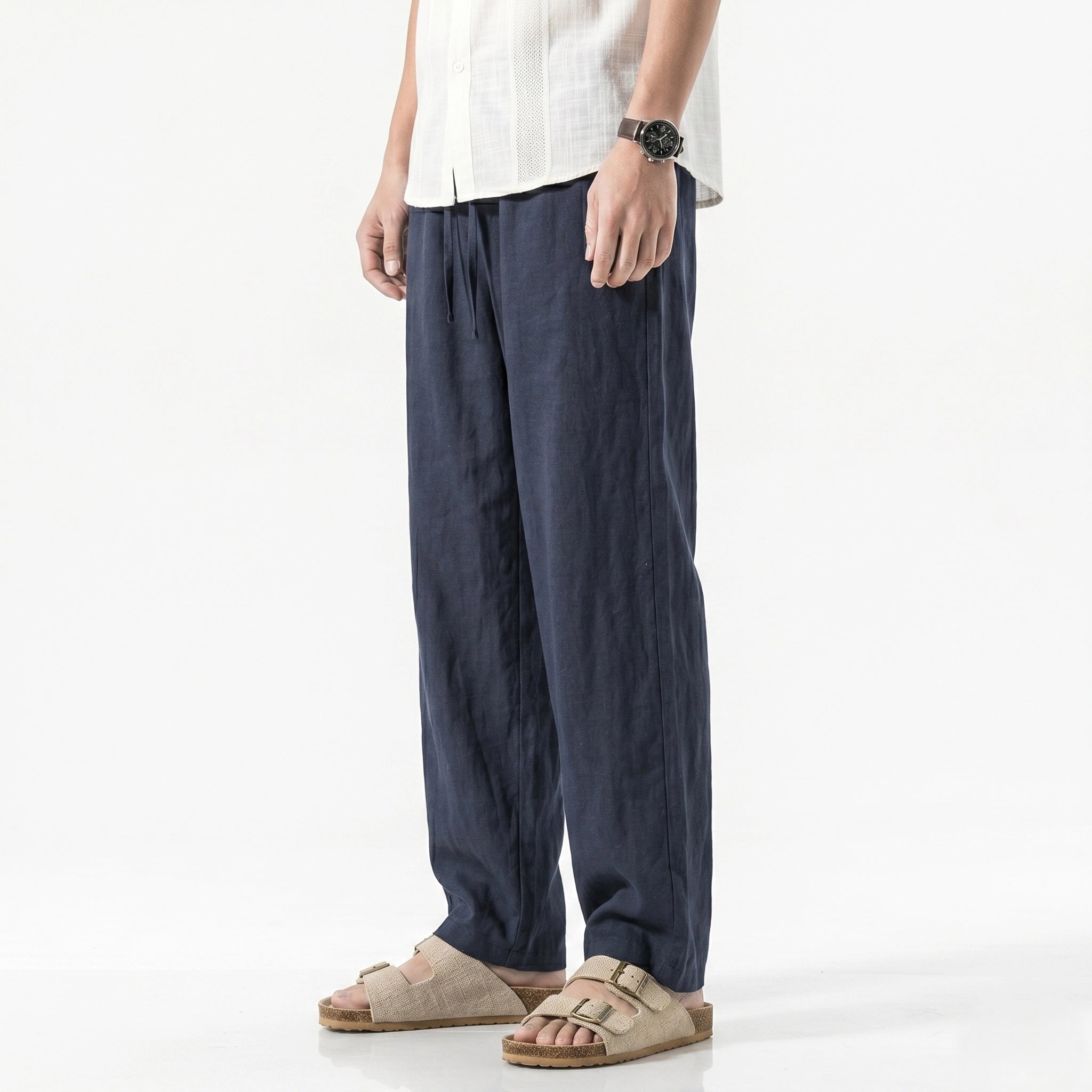 Oldevaine | Men's Linen Straight Leg Casual Trousers - optimize