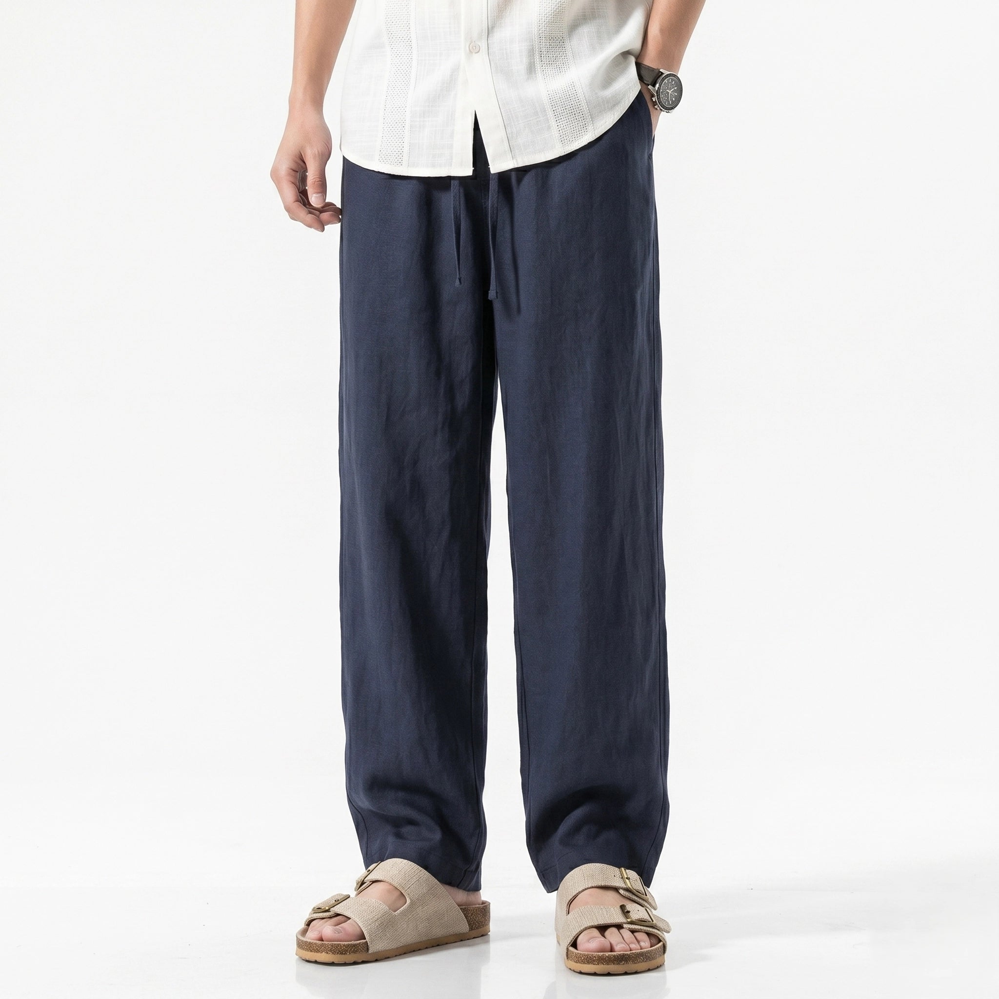 Oldevaine | Men's Linen Straight Leg Casual Trousers - optimize