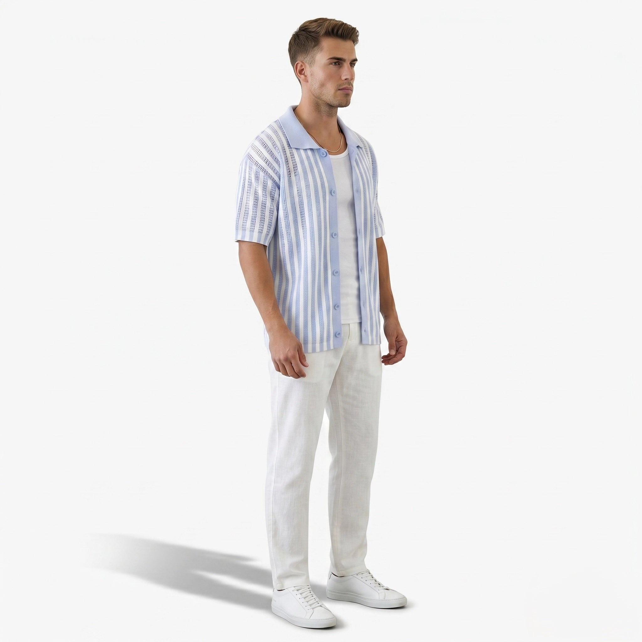 Oldevaine | Men's Cotton Striped Polo Shirt Knitted - optimize