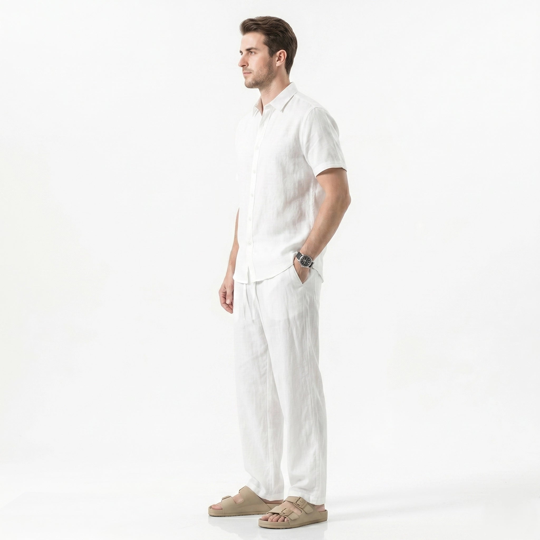 Oldevaine | Men's Linen Straight Leg Casual Trousers - optimize