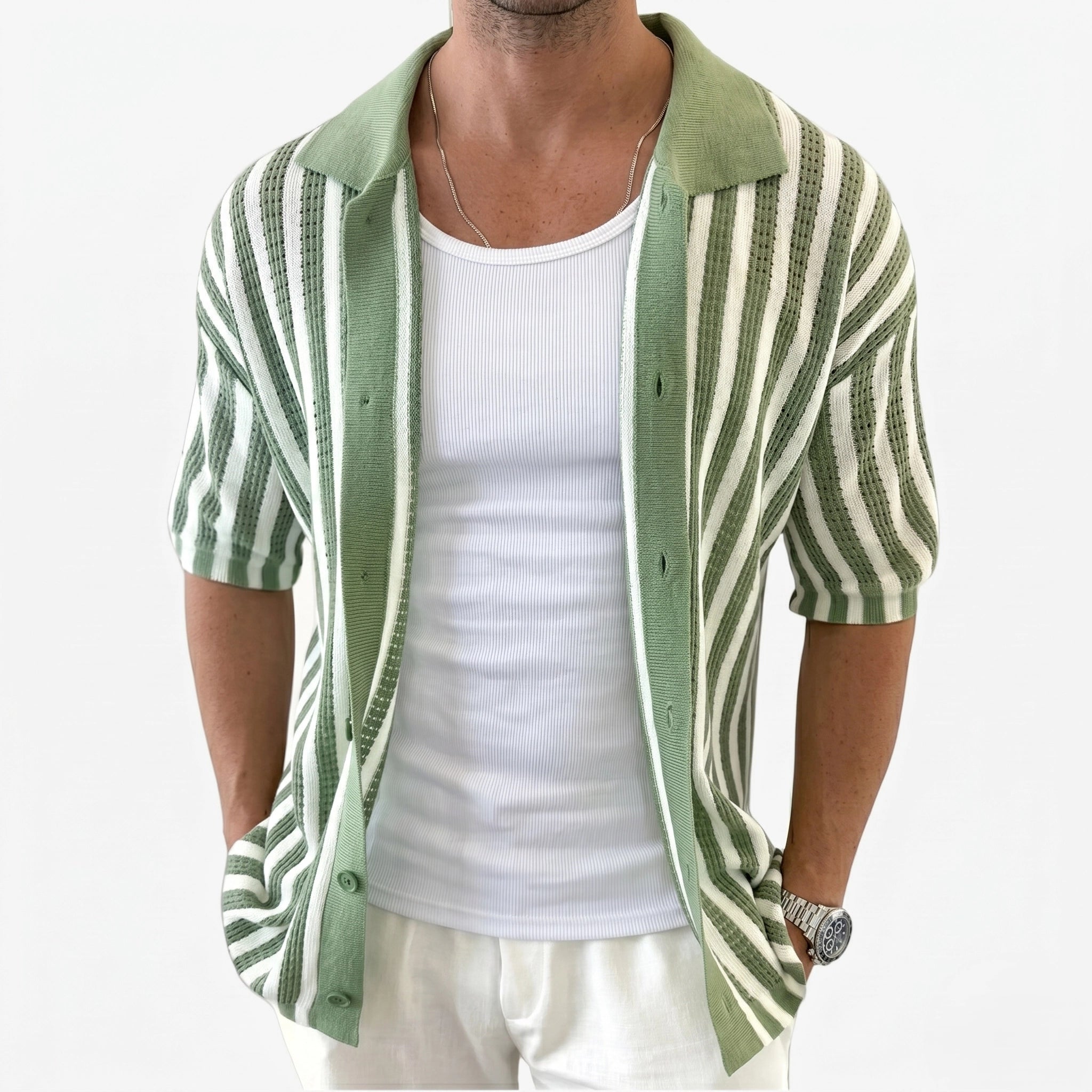 Oldevaine | Men's Cotton Striped Polo Shirt Knitted - optimize