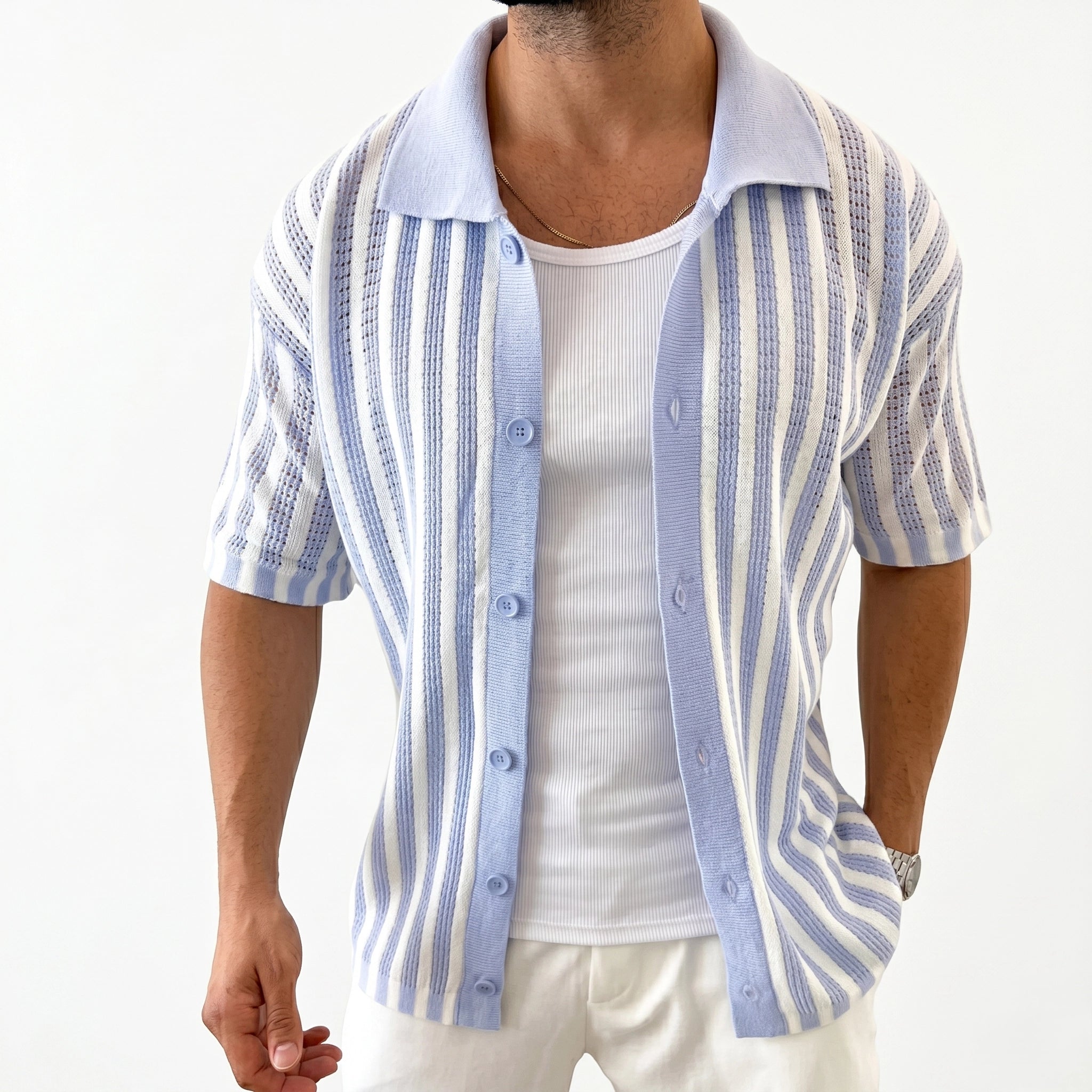 Oldevaine | Men's Cotton Striped Polo Shirt Knitted - optimize