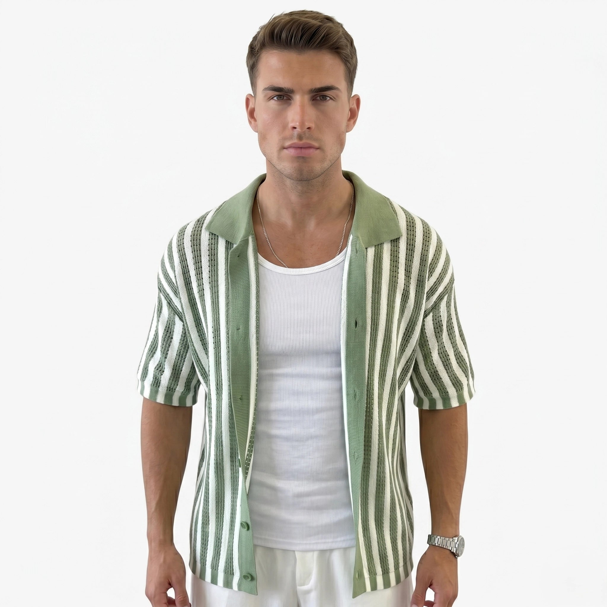 Oldevaine | Men's Cotton Striped Polo Shirt Knitted - optimize