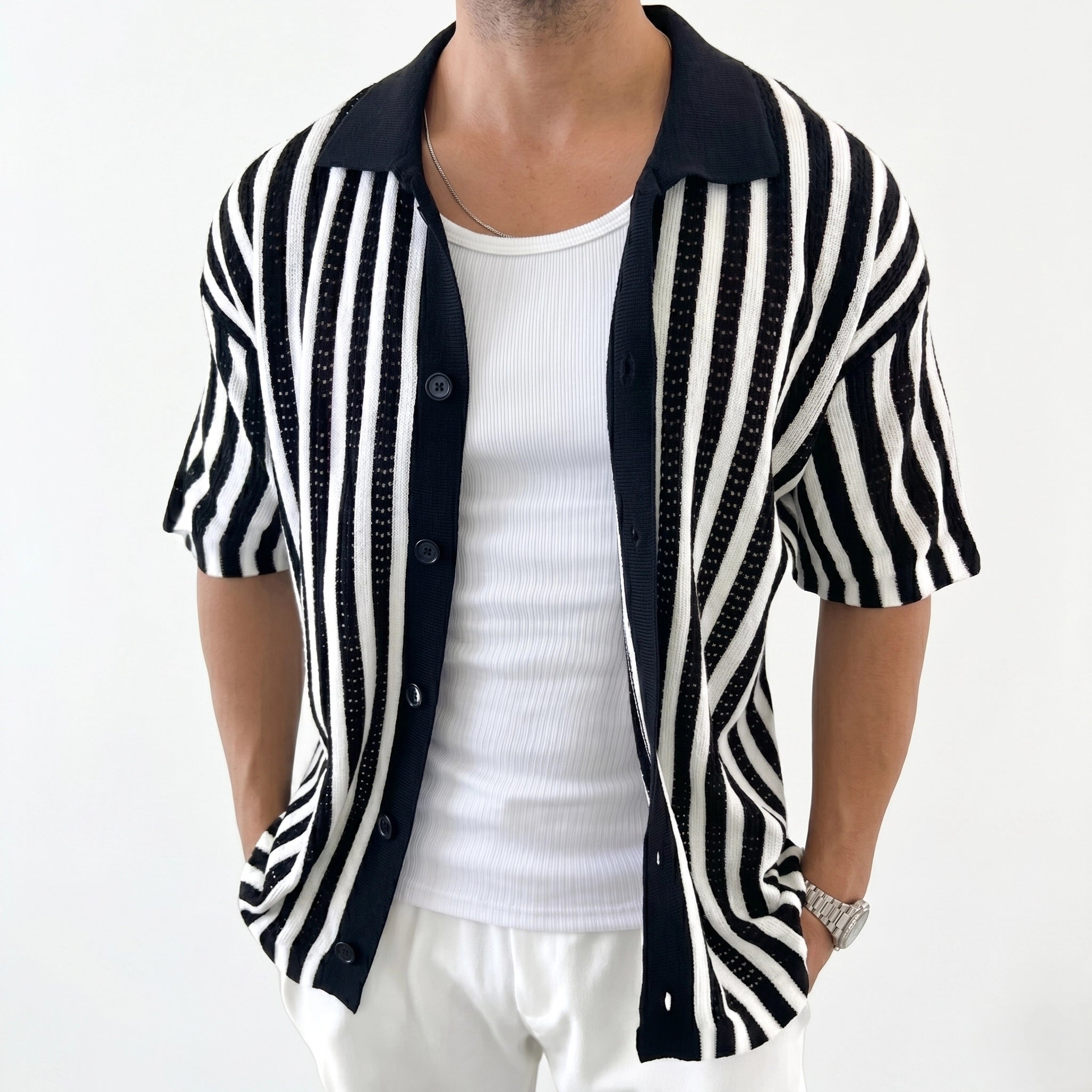 Oldevaine | Men's Cotton Striped Polo Shirt Knitted - optimize