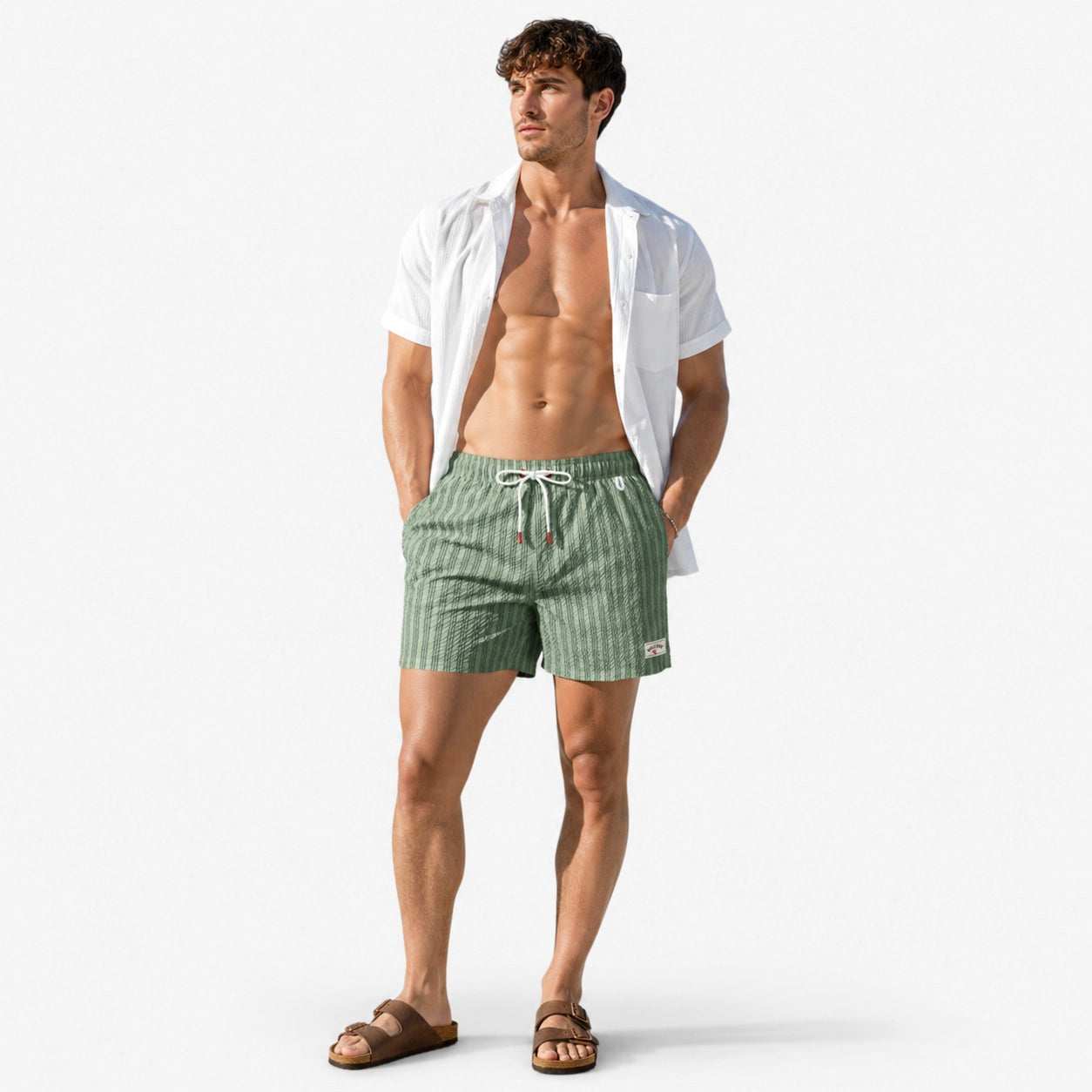 Oldevaine | Men's Striped Swim Shorts with Drawstring and Pockets - optimize