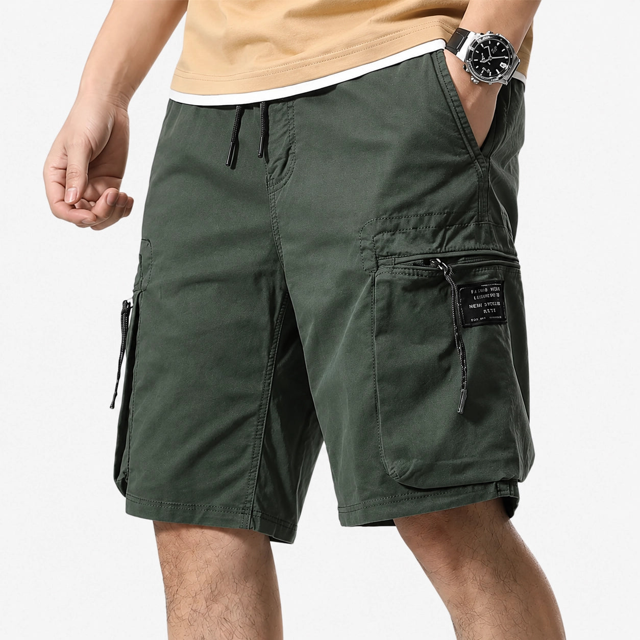 Oldevaine | Men's Multi-Pocket Cargo Shorts with Drawstring Waist - optimize