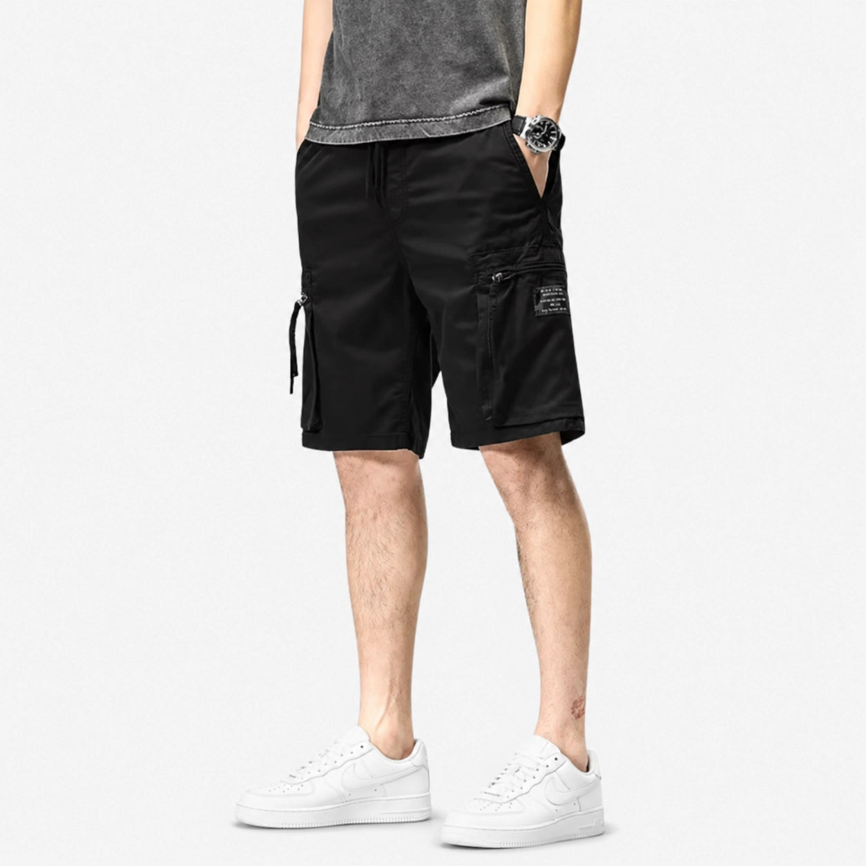 Oldevaine | Men's Multi-Pocket Cargo Shorts with Drawstring Waist - optimize