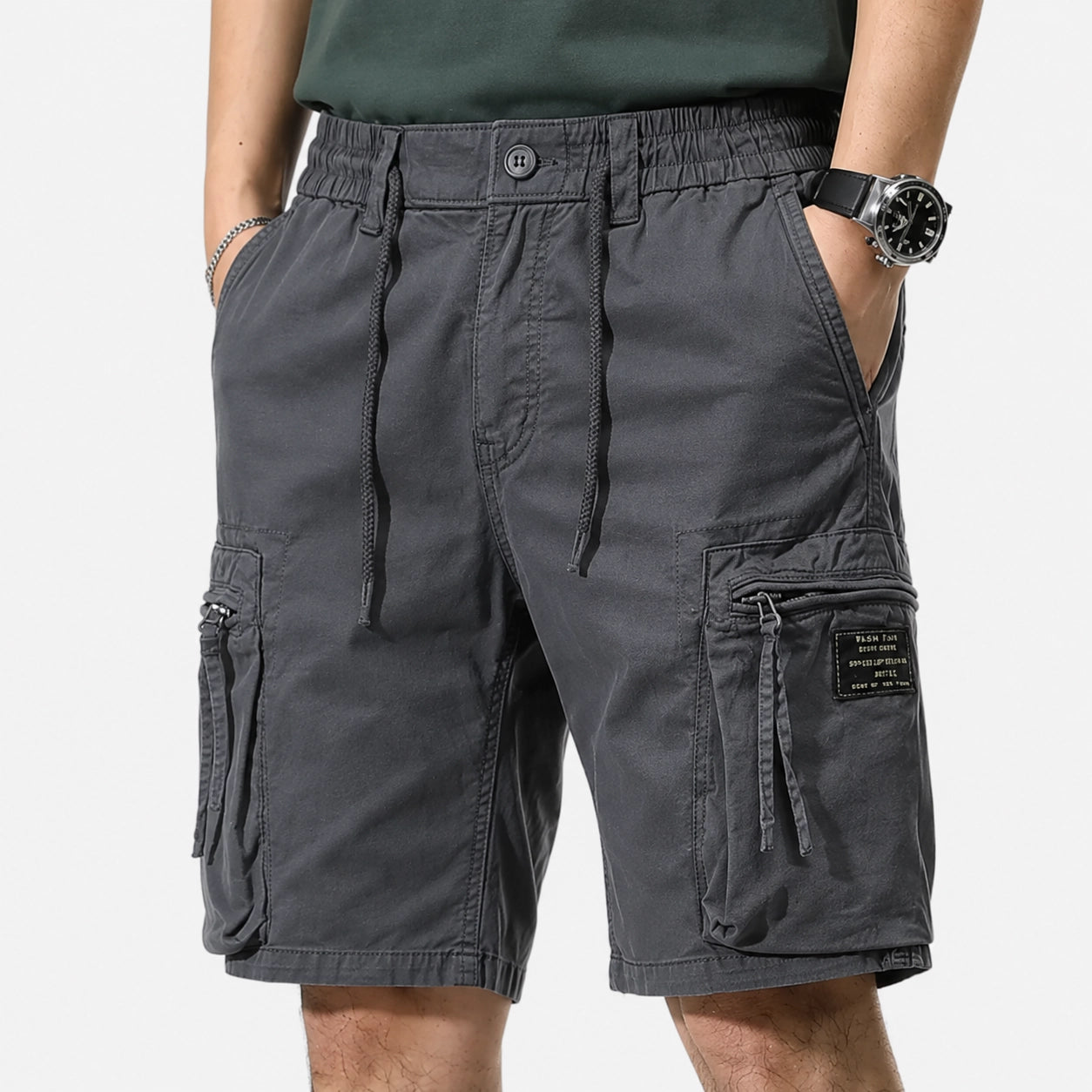 Oldevaine | Men's Multi-Pocket Cargo Shorts with Drawstring Waist - optimize