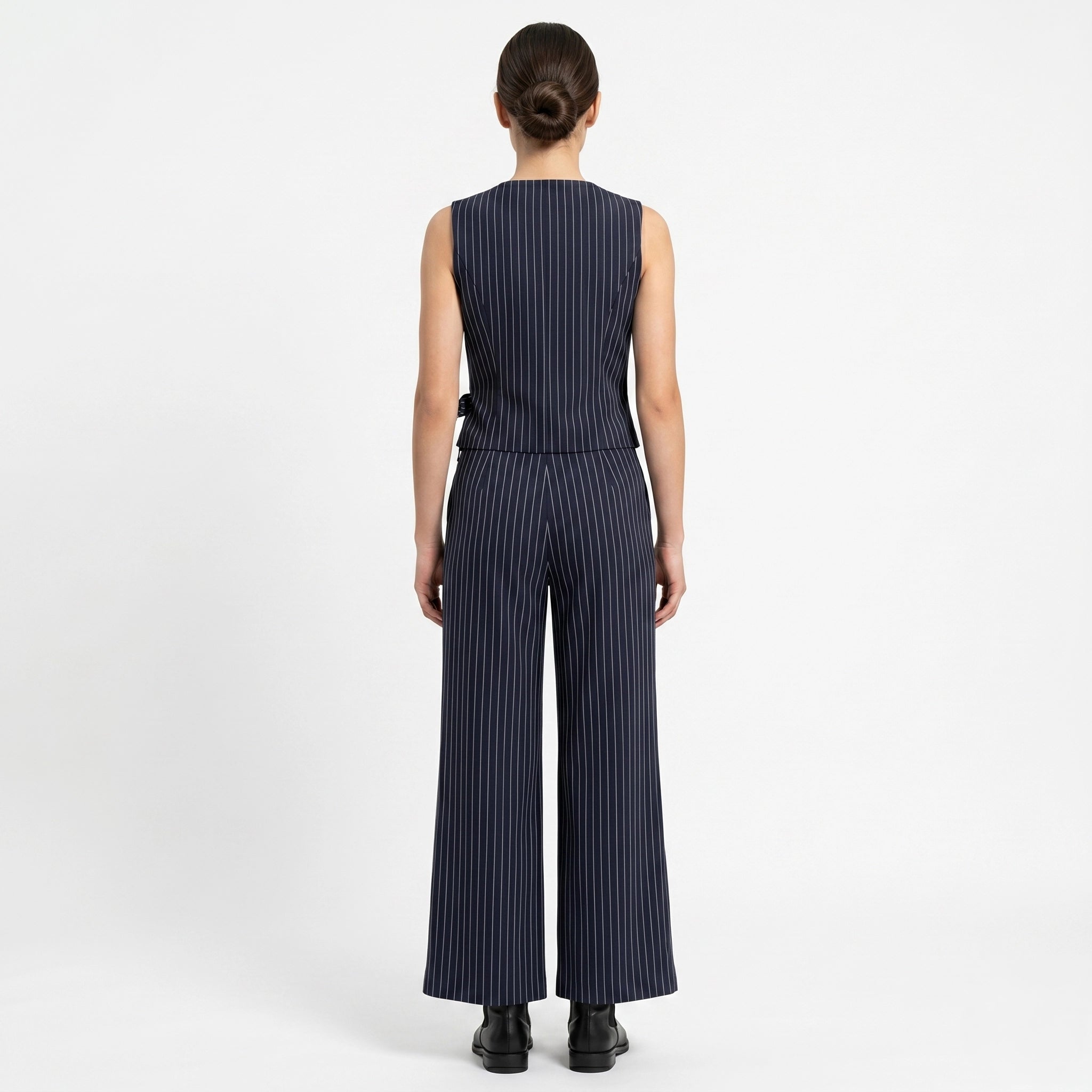 Oldevaine | Women's Pinstripe Two Piece Set Wide Leg Trousers and Top - optimize