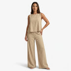 Oldevaine | Two Piece Classic Sleeveless Round Neck Wide Leg Trousers Set - optimize