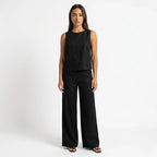 Oldevaine | Two Piece Classic Sleeveless Round Neck Wide Leg Trousers Set - optimize