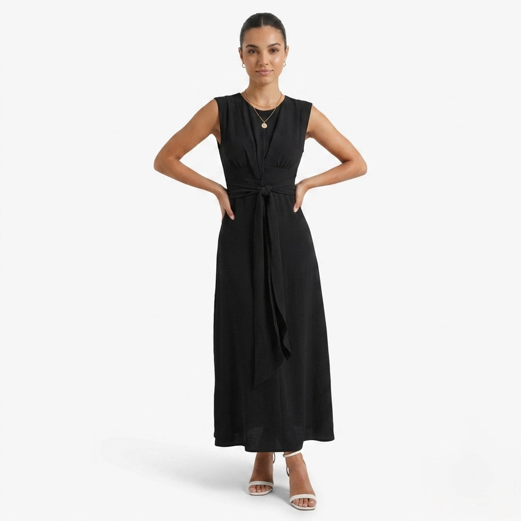 Oldevaine | Women's Sleeveless Tie Waist Midi Dress - optimize