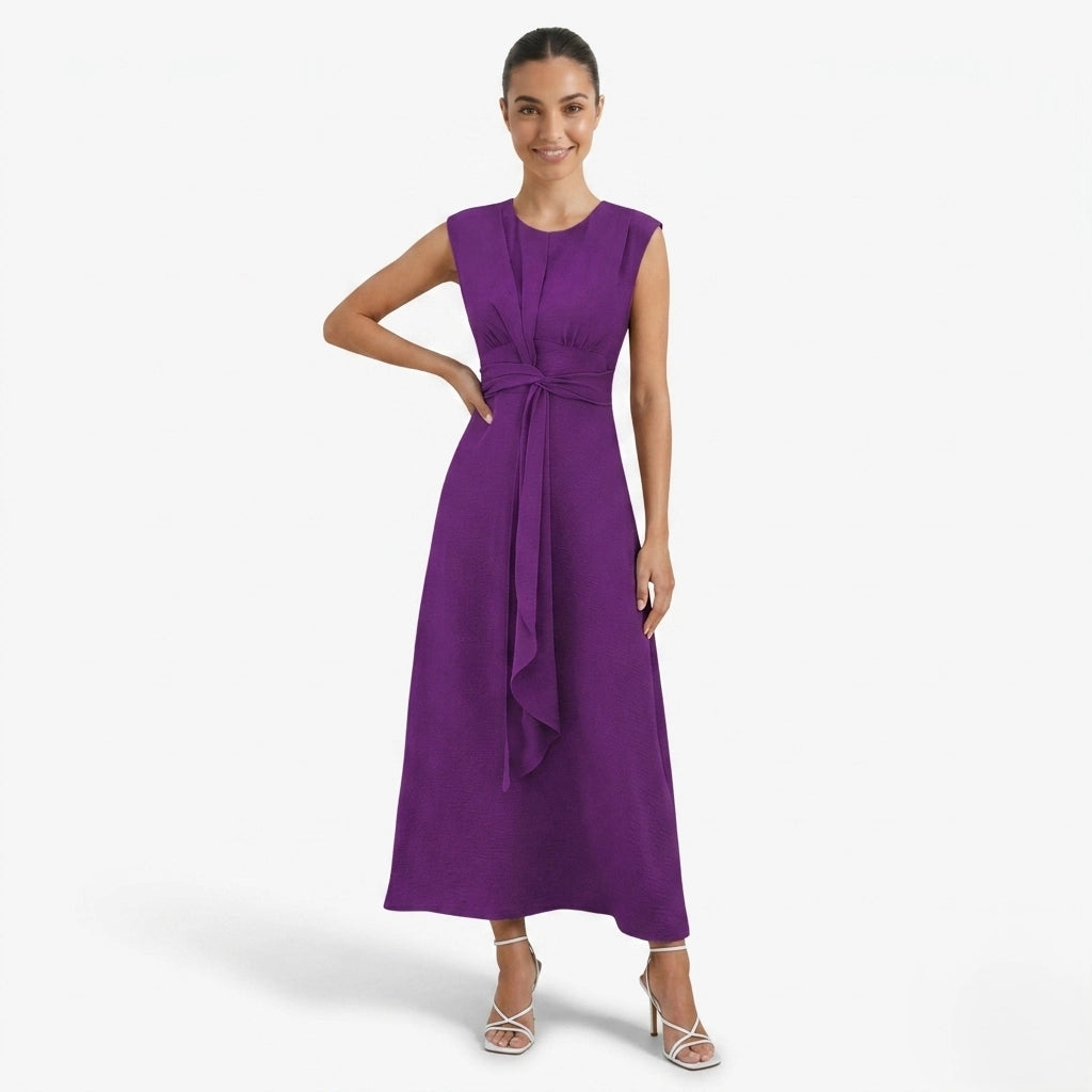 Oldevaine | Women's Sleeveless Tie Waist Midi Dress - optimize
