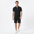 Oldevaine | Two Piece Men's Zip Polo T-Shirt & Drawstring Shorts Set - optimize