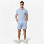 Oldevaine | Two Piece Men's Zip Polo T-Shirt & Drawstring Shorts Set - optimize