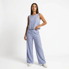 Oldevaine | Two Piece Classic Sleeveless Round Neck Wide Leg Trousers Set - optimize