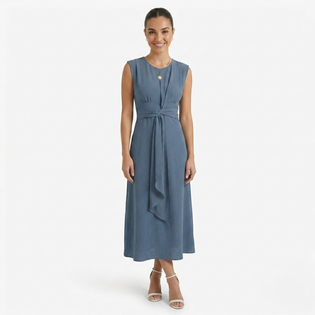 Oldevaine | Women's Sleeveless Tie Waist Midi Dress - optimize